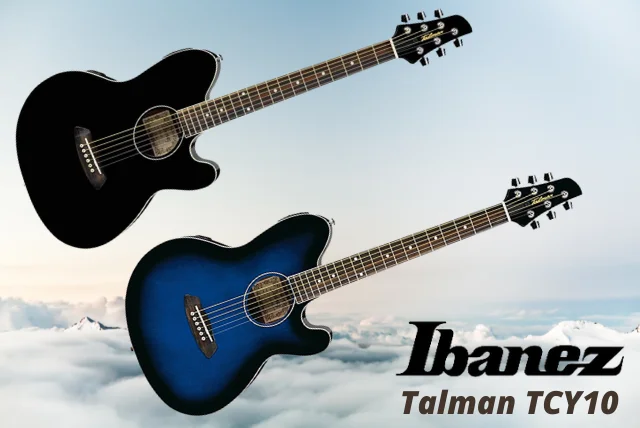 Black and blue ibanez acoustic guitar